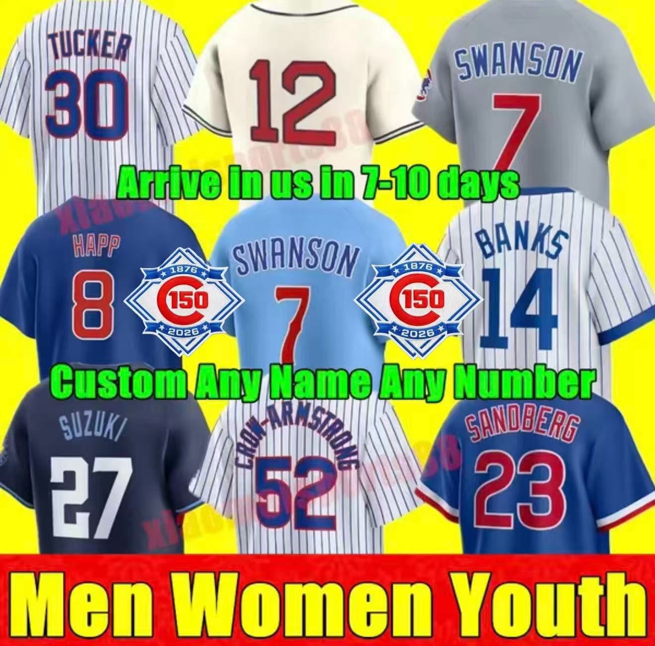 2026 Custom S-4XL Dansby Swanson Cody Bellinger Jersey Seiya Suzuki Nelson Veazquez Nick Madrigal Marcus Strman Willson Ian Happ Jason CuBs Men Women Youth Baseball