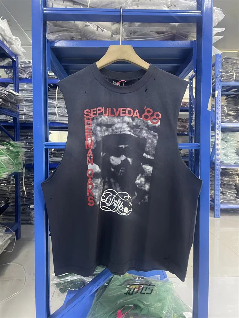 Summer PALY HOLLYW 26SS Pattern Print Vintage High Street Casual Loose Cotton Washed Tank Top Trendy Oversize Vest MEN 260313