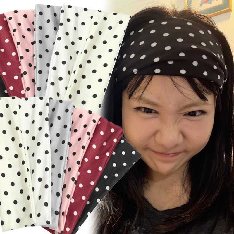 Korean Sports Polka Dots Headbands Y2K Retro Bohemia Polka Dot Elastic Hairbands Fashion Women Yoga Sports Wide Edge Headbands D260326