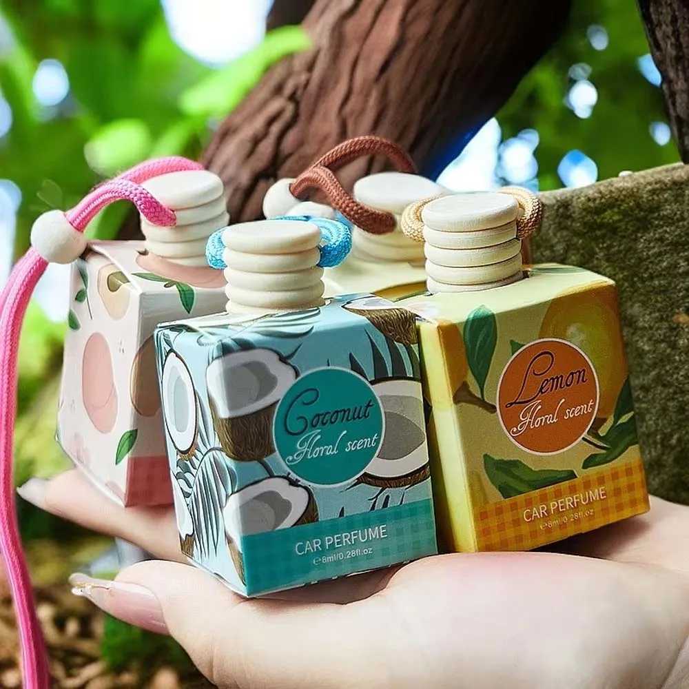8ml Fresh Natural Car Perfume Fruity Scent Car Air Fresheners Brand Lasting Coconut Peach Fragrance Jadec Car Pendant Deodorant H260326