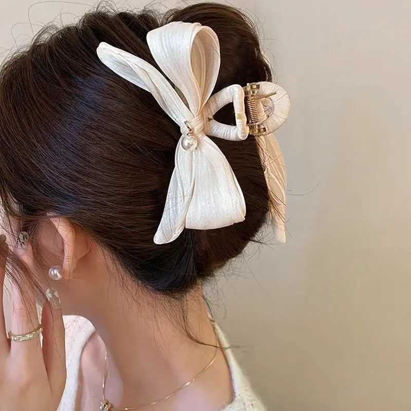 1pc Wrinkled bow clip large new autumn elegant hair clip womens back of the head super fairy shark clip H260326