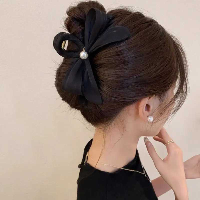 1pc Wrinkled bow clip large new autumn elegant hair clip womens back of the head super fairy shark clip H260326