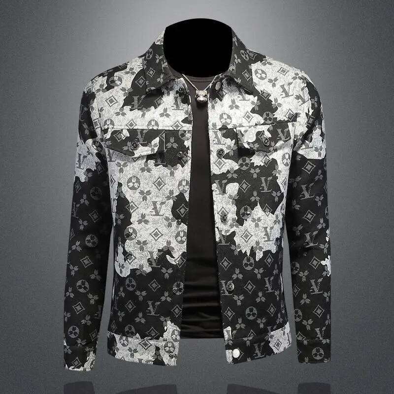 Men's Spring Autumn Denim Ins Middle-Aged And Young Casual Jacquard Jacket European Station Men's Trendy Top