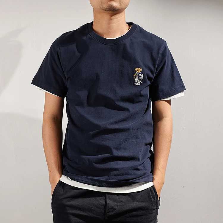 Summer New Japanese Retro Short Sleeve Embroidery T-shirt Mens Fashion Simple Washed Old Brushed Fabric Pure Cotton Causal Tops C260326