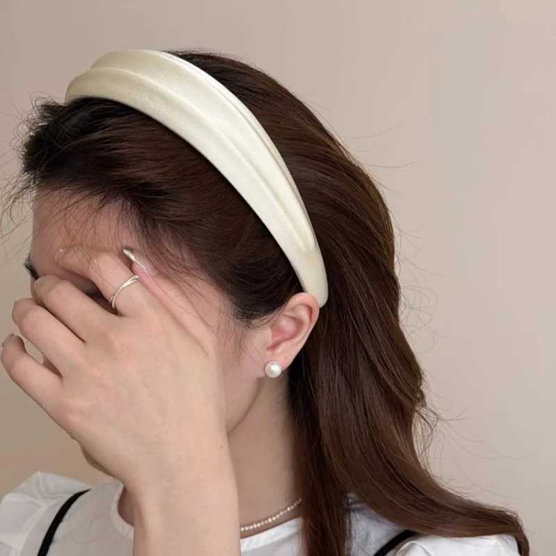 New Korean Style Satin Headbands Solid Color 4cm Wide Hairbands Ladies Non-slip High Cranium Hair Hoops Fashion Hair Accessories D260326