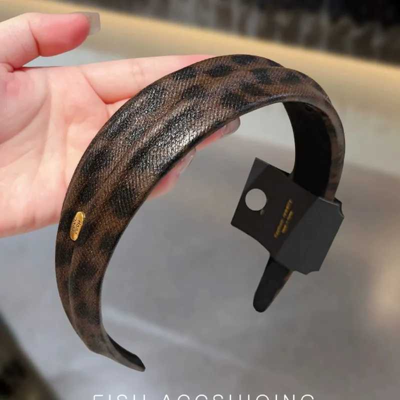 New autumn winter leopard print leather headband high skull top wide edge hair accessories fashion D260326