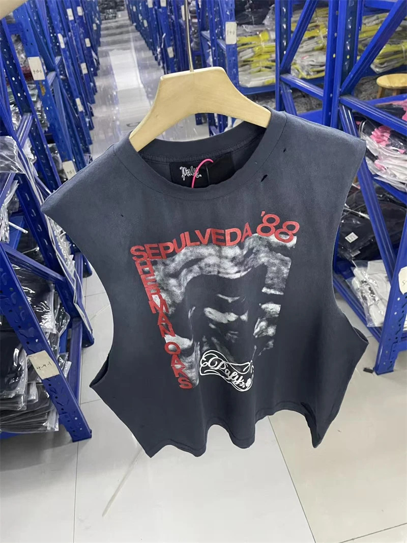 Summer PALY HOLLYW 26SS Pattern Print Vintage High Street Casual Loose Cotton Washed Tank Top Trendy Oversize Vest MEN 260313
