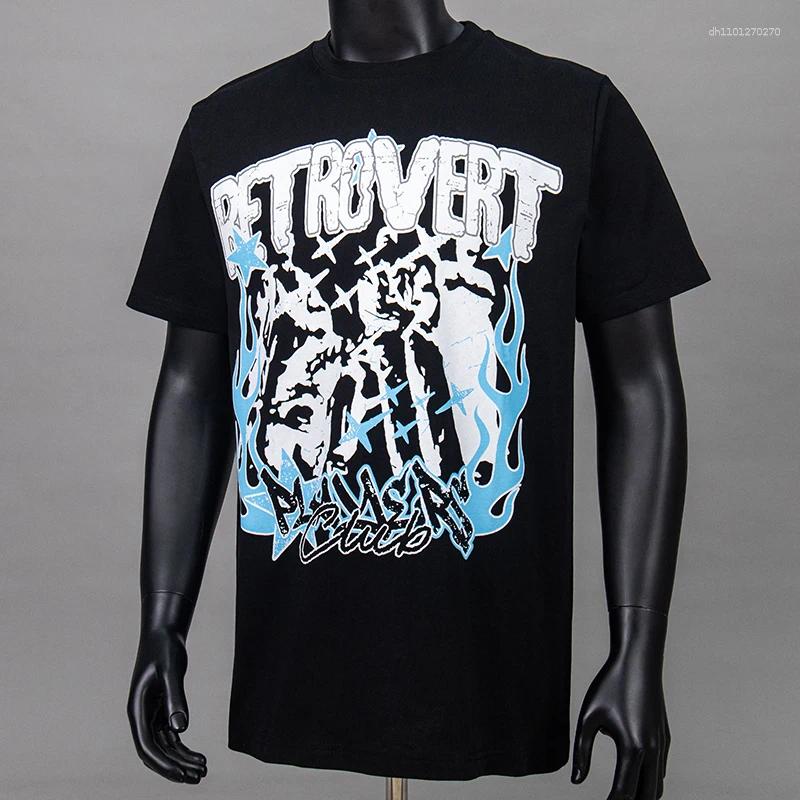 Men's T Shirts Retrovert T-Shirt Washed Distressed Graphic Tees Cotton Letter Print Dark American Sprayed Wash Loose Versatile Cotton Short Sleev