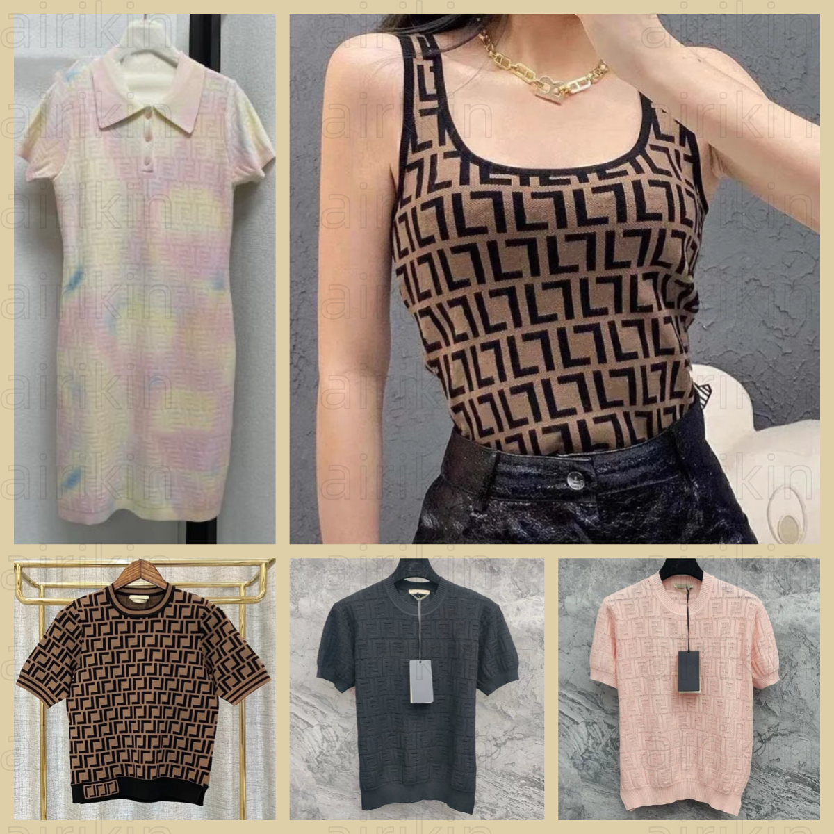 new fi Women Knits women's sweater Short sleeve round neck high end top letter Embroidery Women's short sleeved shirt Leisure Party Knit