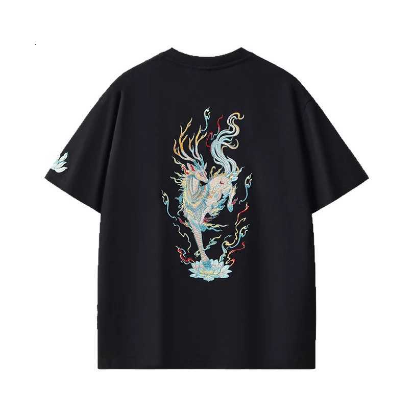 Pure Cotton Short-Sleeve T-Shirt For Men Nine Color Deer Embroidery Round Neck Oversize Large Size National Unisex D043 C260326