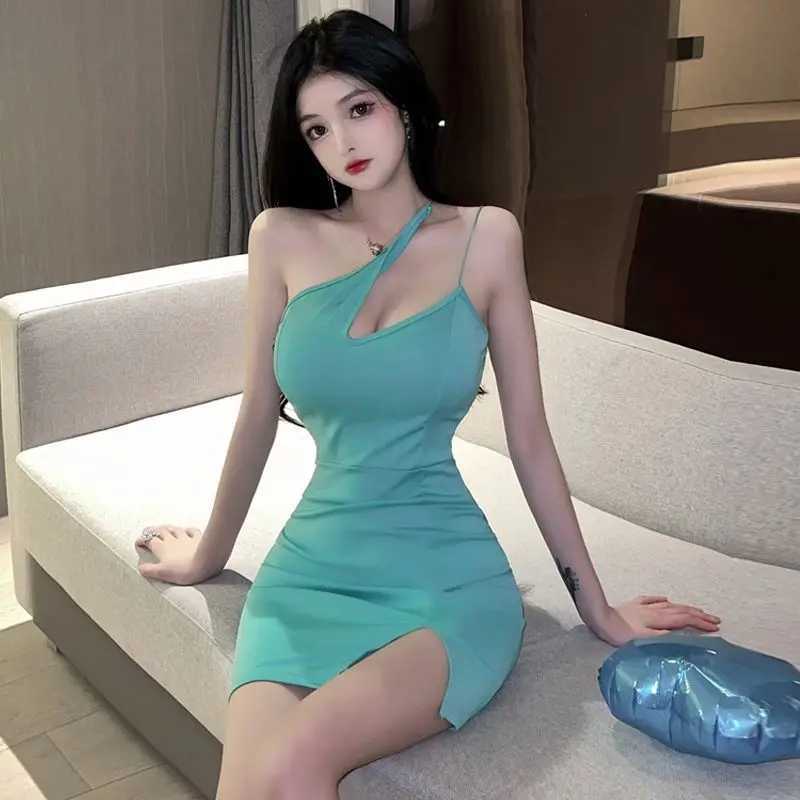 Summer Women Concise Solid Color Party Dress Lady Special Designer Slim Fit Suspender Skirts Female Fashion Cyan Halter Dress M260326