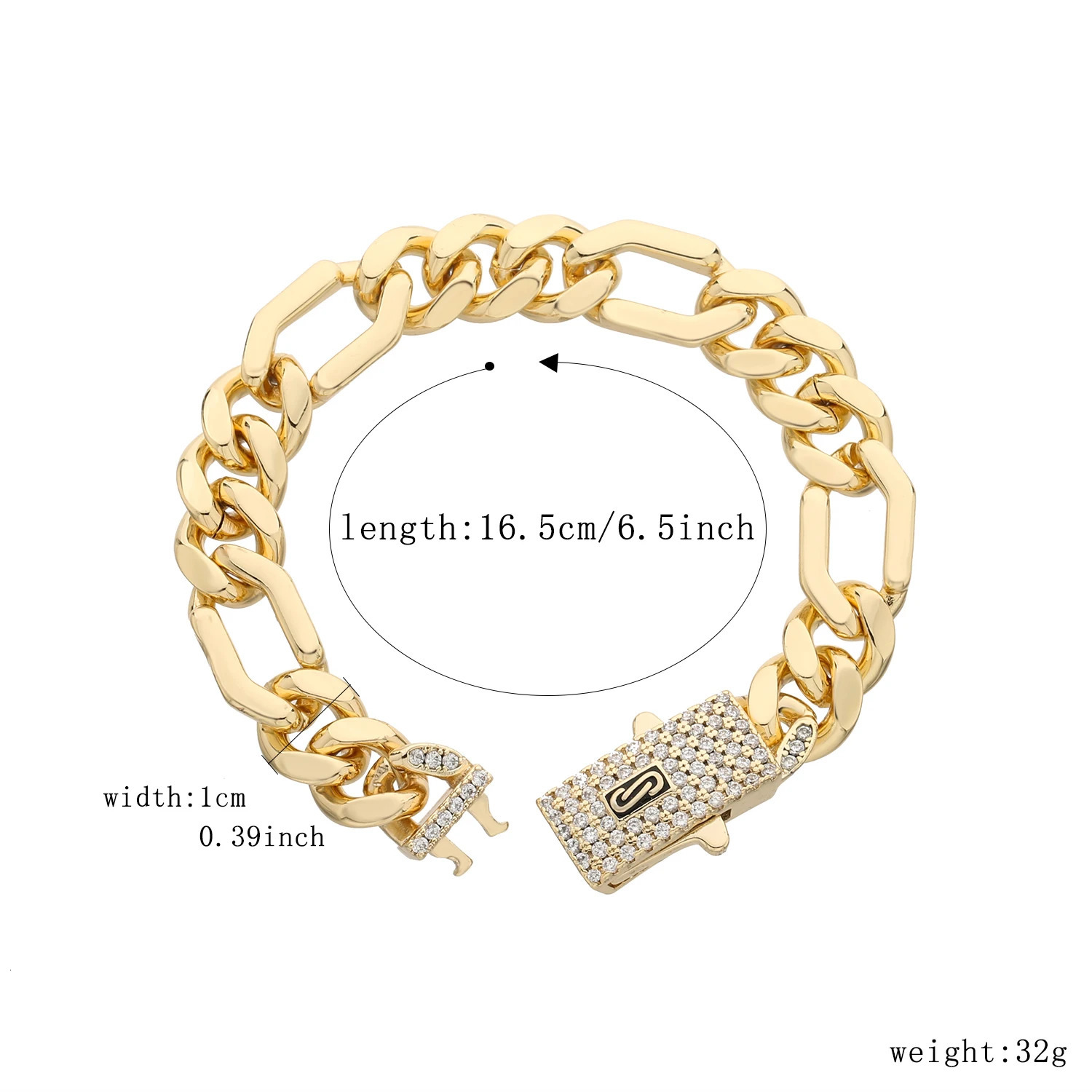 14K Monaco chain for men and women brass cubic zirconia fashionable Monaco bracelet for men and women 260402