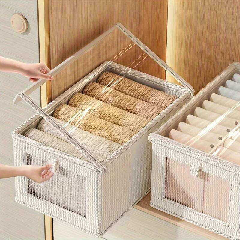Large Foldable Canvas Storage Box with Clear Window - Organize and Store Clothing Space-Saving Home Closet Organizer 26Y0326