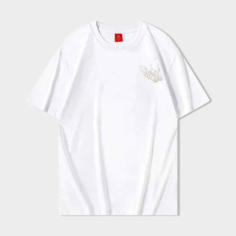 Summer Kylin Embroidery T Shirt Men Sukajan Cotton Short Sleeved Knit T-Shirt Oversize Handsome Boy Chic Tshirt C260326