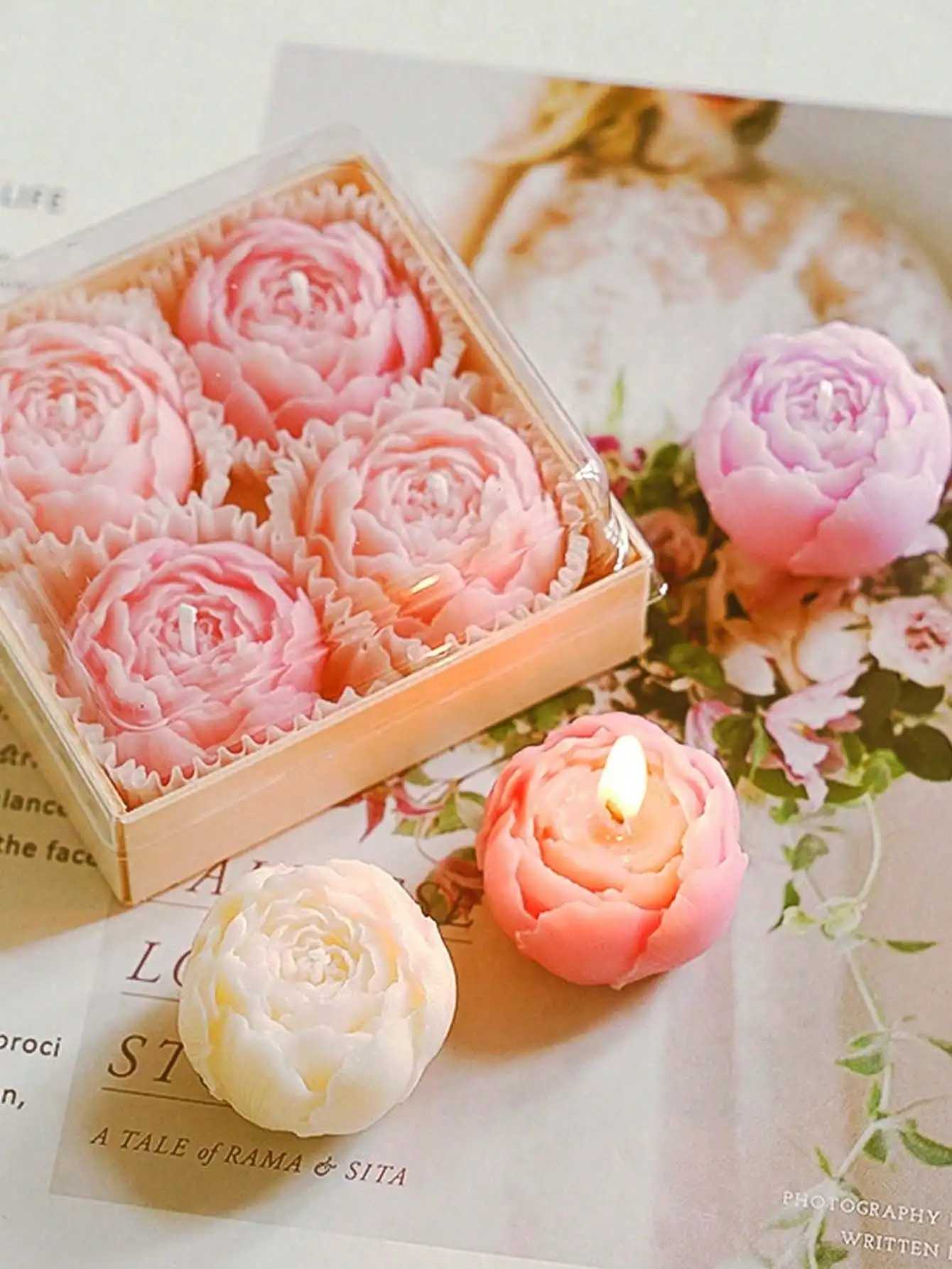 4pcs/Set Hand Made Rose Fragrance Scented Candles Hand Made Bouquet CandlesHome Decoration Suitable For Valentines Day Gift H260326