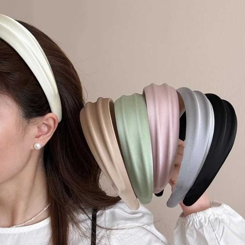 New Korean Style Satin Headbands Solid Color 4cm Wide Hairbands Ladies Non-slip High Cranium Hair Hoops Fashion Hair Accessories D260326