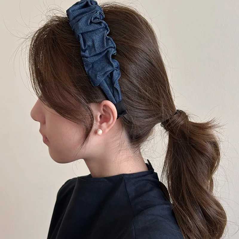 2pc Fashion Vintage Solid Denim Hairband Hairpin for Women Girls Elegant Korean Hair Hoops Headband Accessories D260326