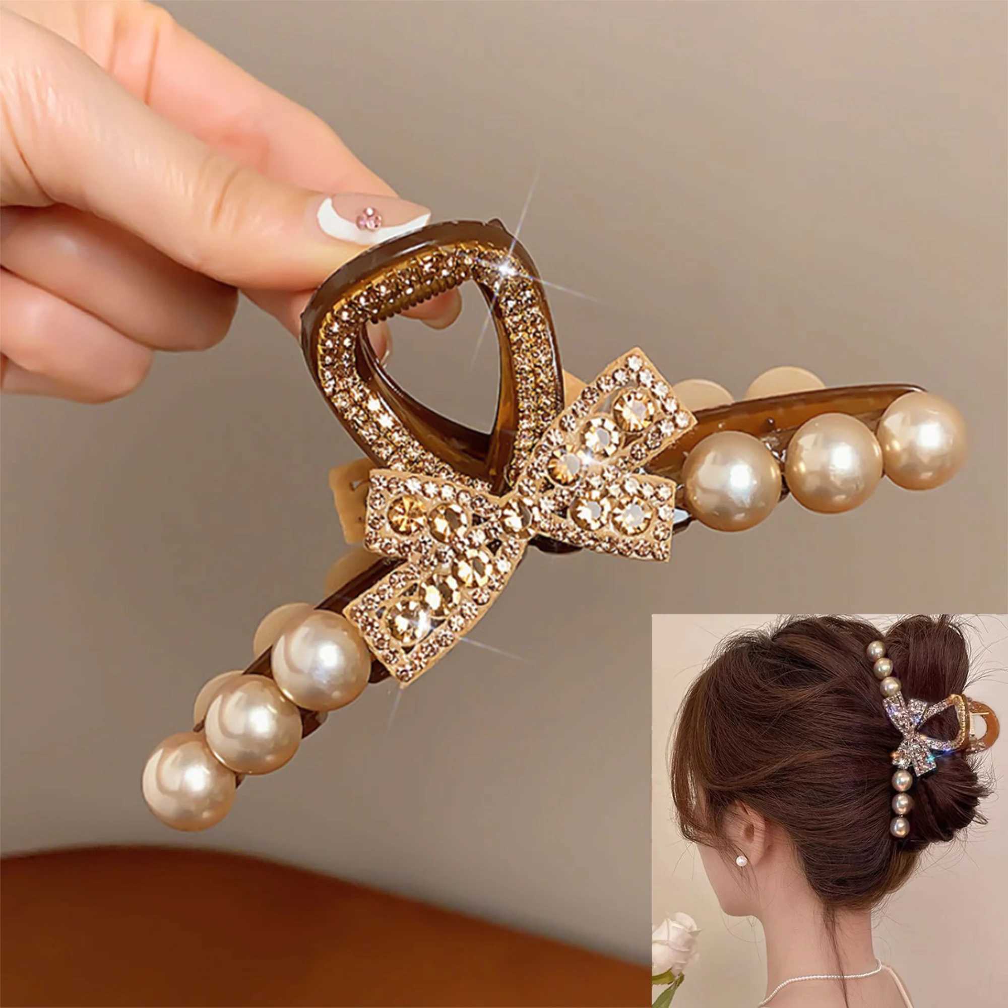 Vintage Pearl Black Hair Claws For Women Girls Temperament Hair Ornament Simple Hair Clips Hairpin Fashion Hair Accessories Gift H260326