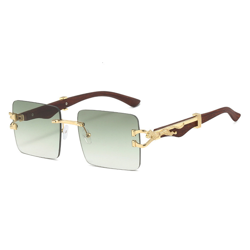 Luxury Brand Designer Sunglasses Aliexpress New Frameless Leopard Head Sunglasses For Men And Women Classic Retro Cheetah Imitation Wood Grain Temple 