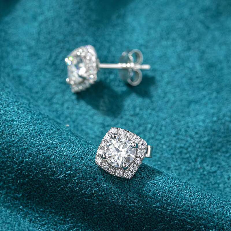 Factory Wholesale Lab Grown Diamond Womens Jewelry 18K Gold Plated S925 Sterling Silver Brilliant Cut Hip Hop Style Earrings