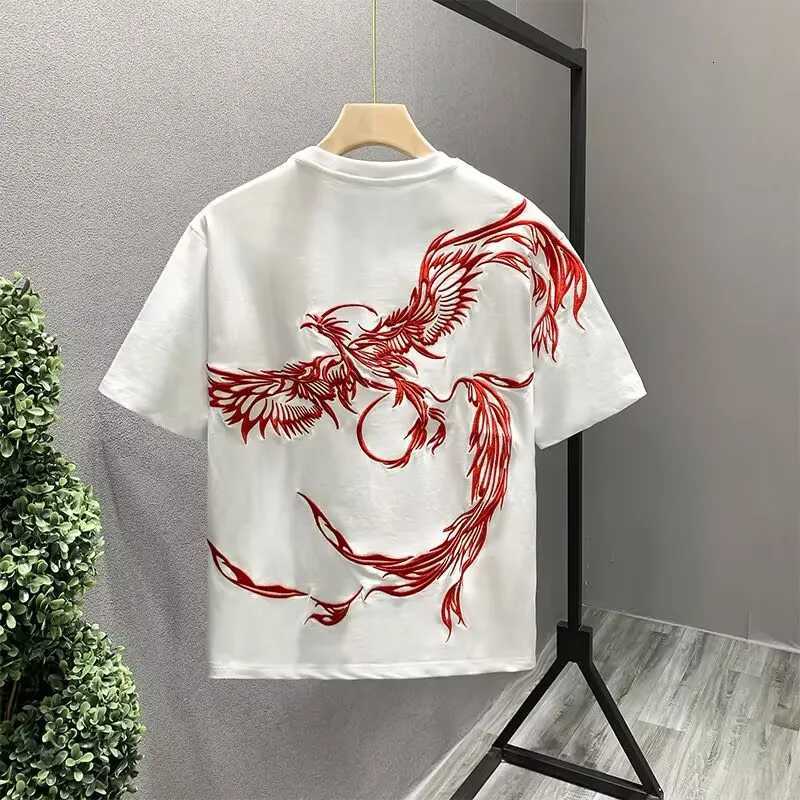 Lovers Embroidered Phenix Summer T-shirt 2025 New Men Cotton T Shirt Students Casual Tee Short Sleeves Top Loose T-shirt 4XL C260326