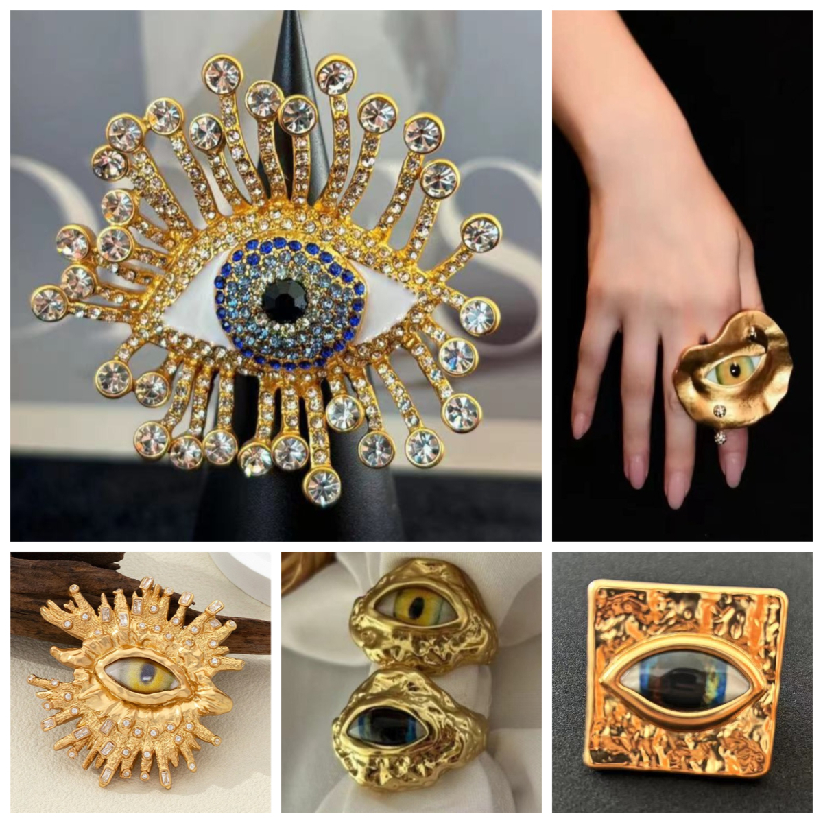 evil eye adjustable open ring vintage designer statement jewelry for delulu era crazy aesthetic unhinged fashion