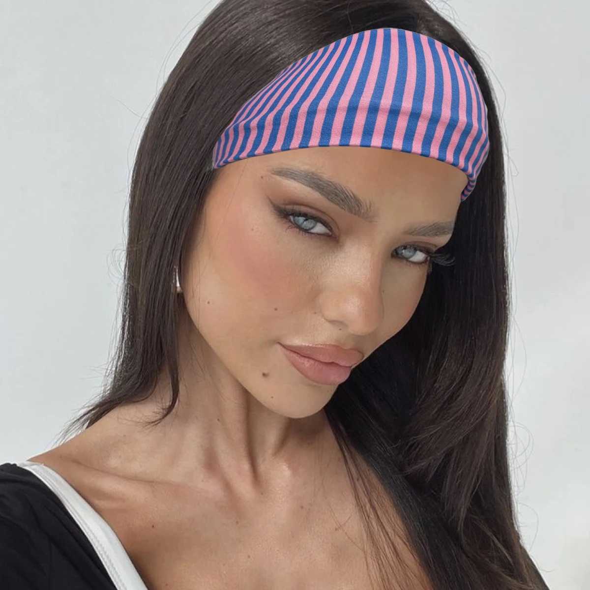 American Sweet Striped Ladies Hair Bands Stretch Print Stylish Korean Sports Fabric Hair Bands Yoga Ladies Vintage Hair Bands D260326
