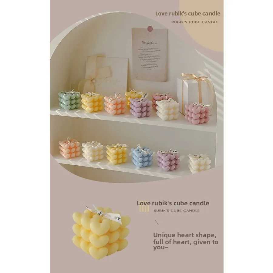 1pc Pastel Heart Cube Soy Wax Scented Candles for Romantic Gifts Aesthetic Home Decor Valentines Day Wedding Decorations H260326