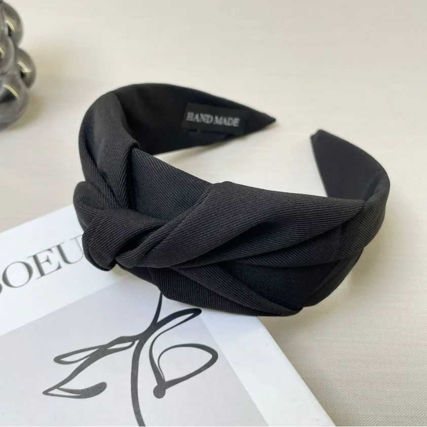 Fashion Solid Wide Knot Fabric Twist Hairbands for Women Girls Bezel Hair Hoops Party Hair Accessories Korean Ladies Headbands D260326