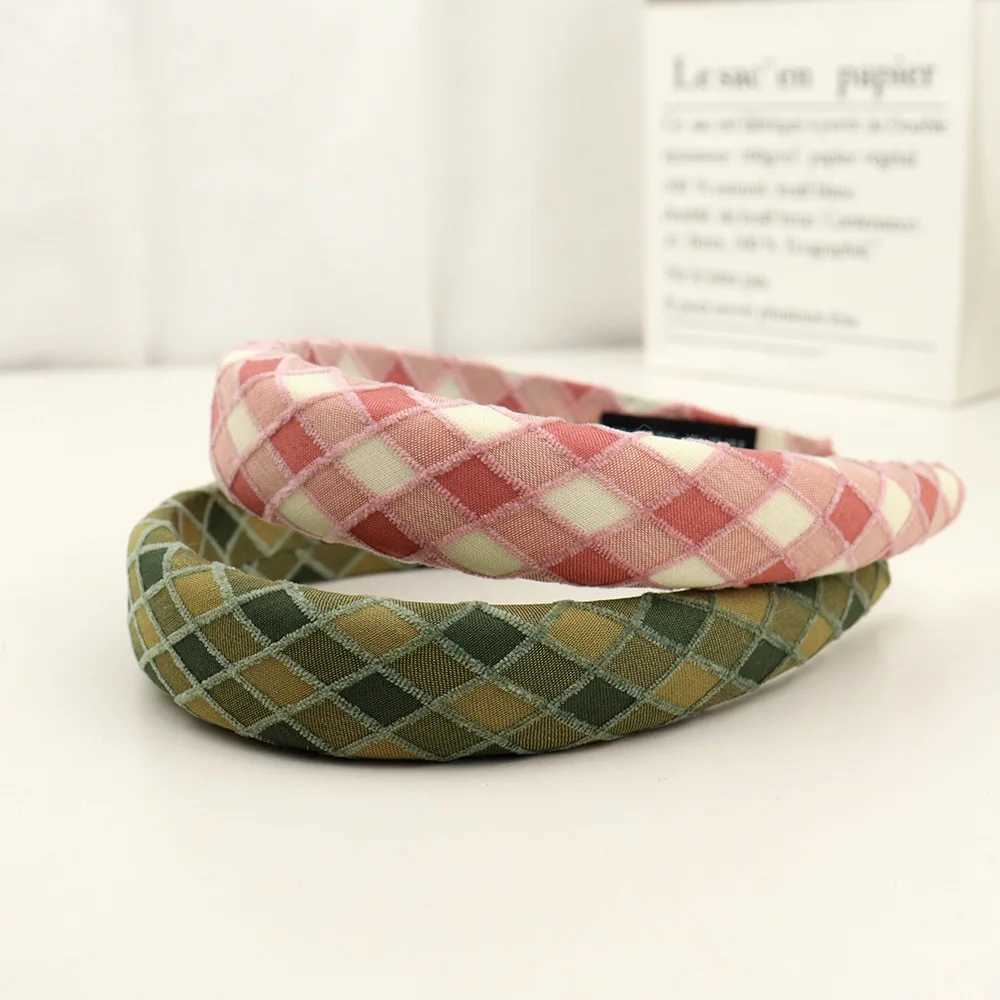 Korean plaid fabric flower headband sweet and cute girlish headband sponge high skull top hairband D260326