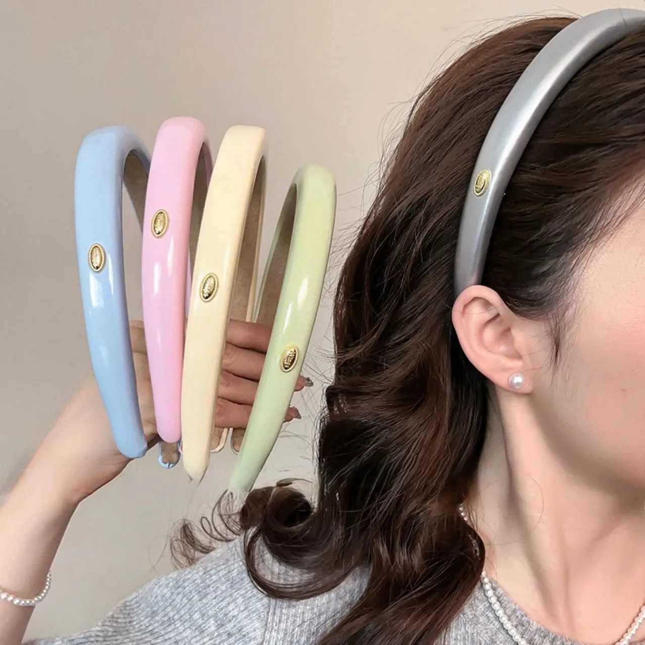 Candy Color Pu Leather Headband For Women Elegant Outing Wash Face Headband Fashion Girl Hair Accessories D260326