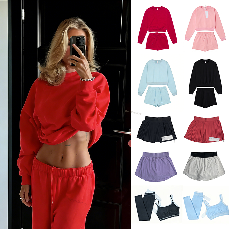 Women Clothes Yoga Gym Sweatshirt Pullover Leggings Pant Jacket Sets Designer sports pants Pleated Skirt Jackets Women pants Jacket alosetnessitys Set