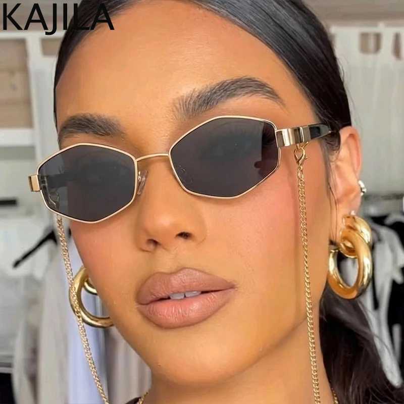 Sexy Small Frame Hexagon Sunglasses Women With Chain 2026 Luxury Brand Designer Punk Sun Glasses For Ladies Shades Gafas De Sol D260326
