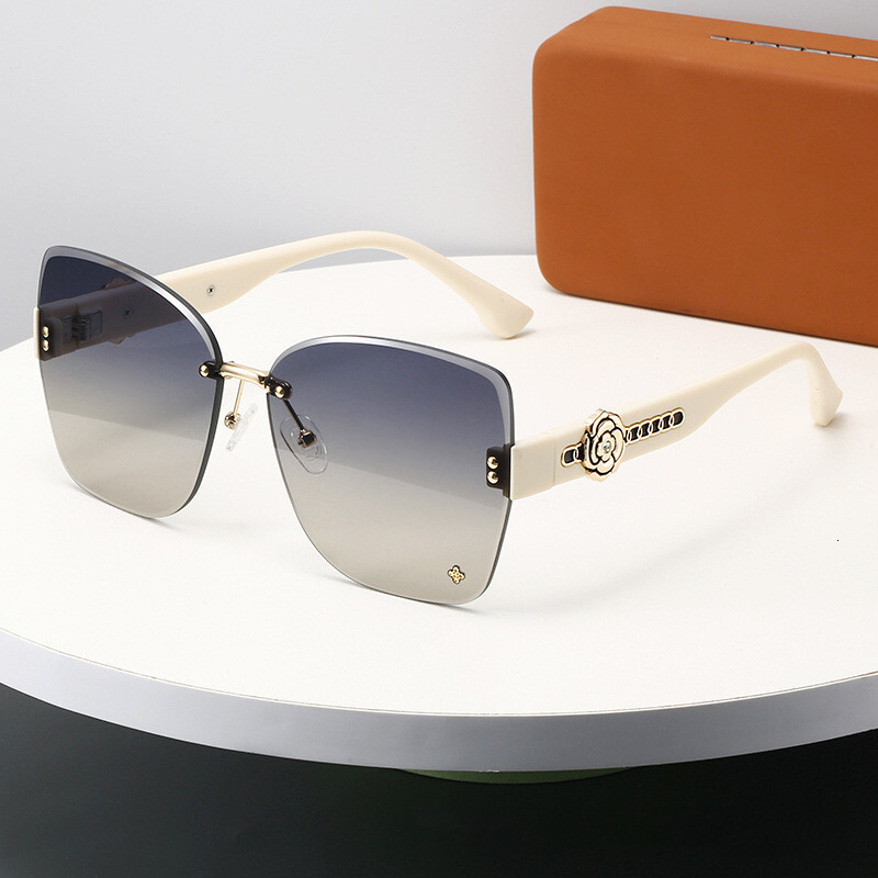 Luxury Brand Designer Sunglasses Sunglasses For Women 2025 New Summer Frameless Tea Color High-End Bare Face Glasses Artifact Large Face Slimming Sung