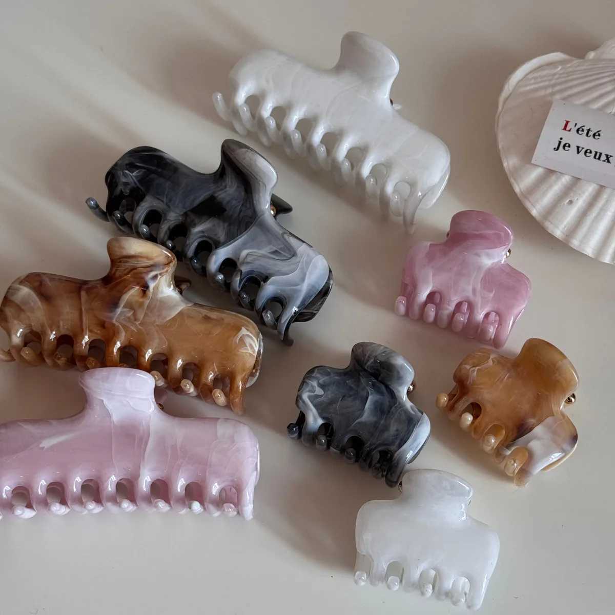 Muweordy 2pcs Ink Wash Pattern Classic Style Hair Claw Elegant Lady Daily Claw Clip Ins Trendy Hair Accessories for Women Girs H260326