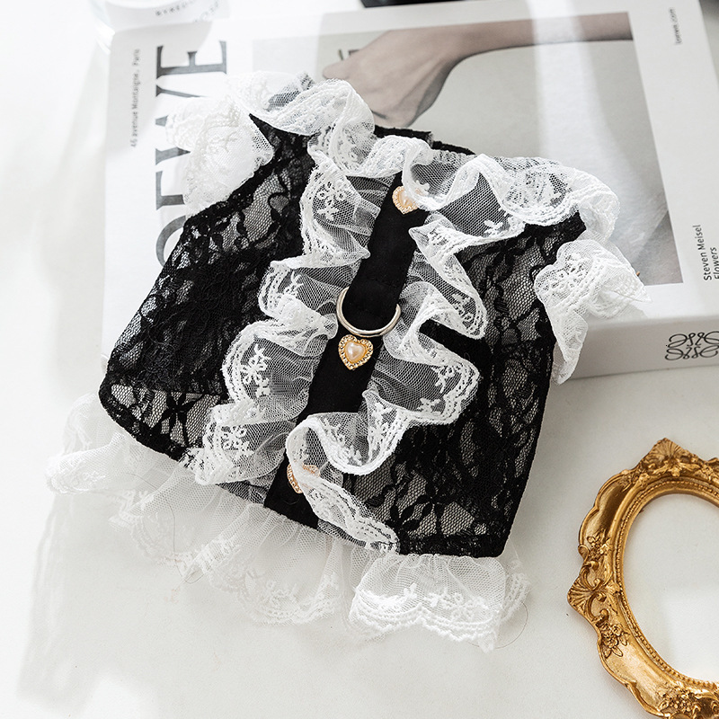 Pet Vest Spring Summer Black Camellia Style Lace Princess Leash Vest For Small Medium Dogs Cats Teddy