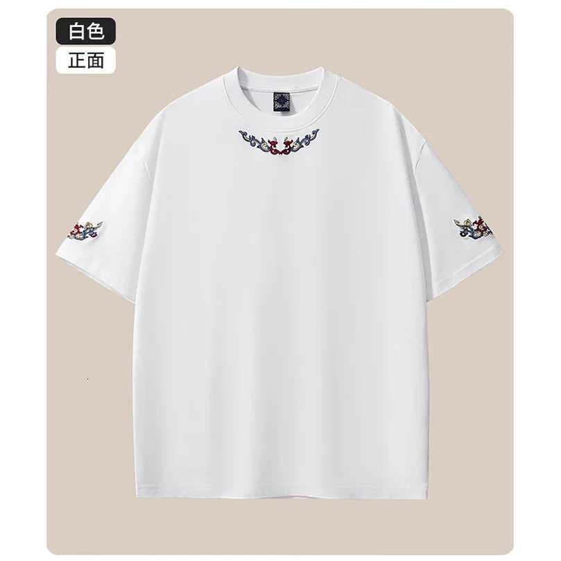 Summer Embroidery T-Shirt for Men New 260g Heavyweight Pure Cotton Short Sleeve Oversize Plus Size Mens Clothing D048 C260326