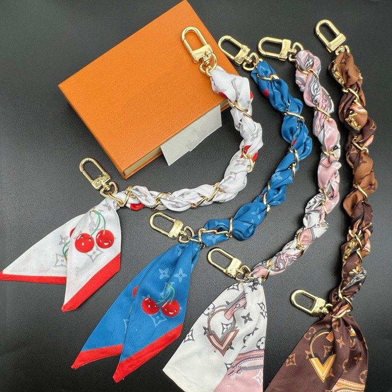 Keychains Lanyards Designer Cherry Portable Silk Scarf Chain 11styles Designer Key Chain Bag Charm Luxury Purse Charm Silk Cherry Charm Keychains Luxury