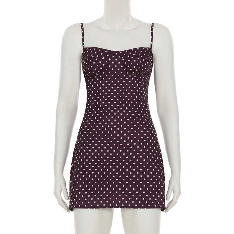 SUCHCUTE Vacation Polka Dot Spaghetti Strap Dress Women Sexy Summer Party Mini Dresses Fashion Trendy Outfits Y2K Backless Dress M260326