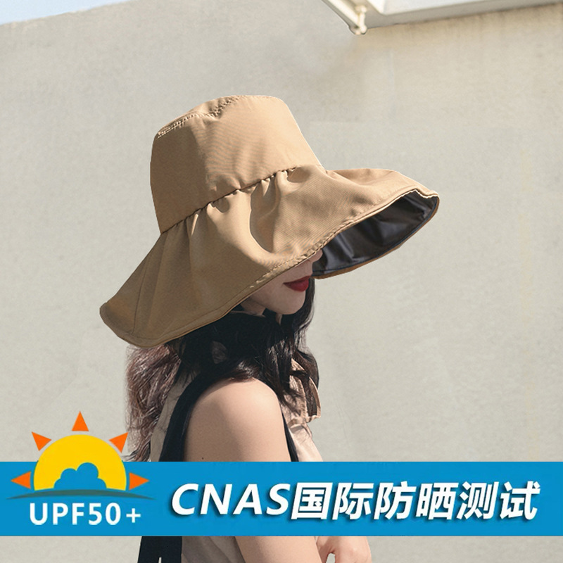 Japanese UV black vinyl women, summer face-shielding, anti-UV sun hat, large brim fisherman hat for cycling ddmynov