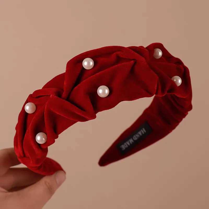 Velvet Pearl Headband Korean Women High Skull Top Retro Hair Hoop Hairband Showing Face Girl Elegant Headdress Party Hairpin D260326