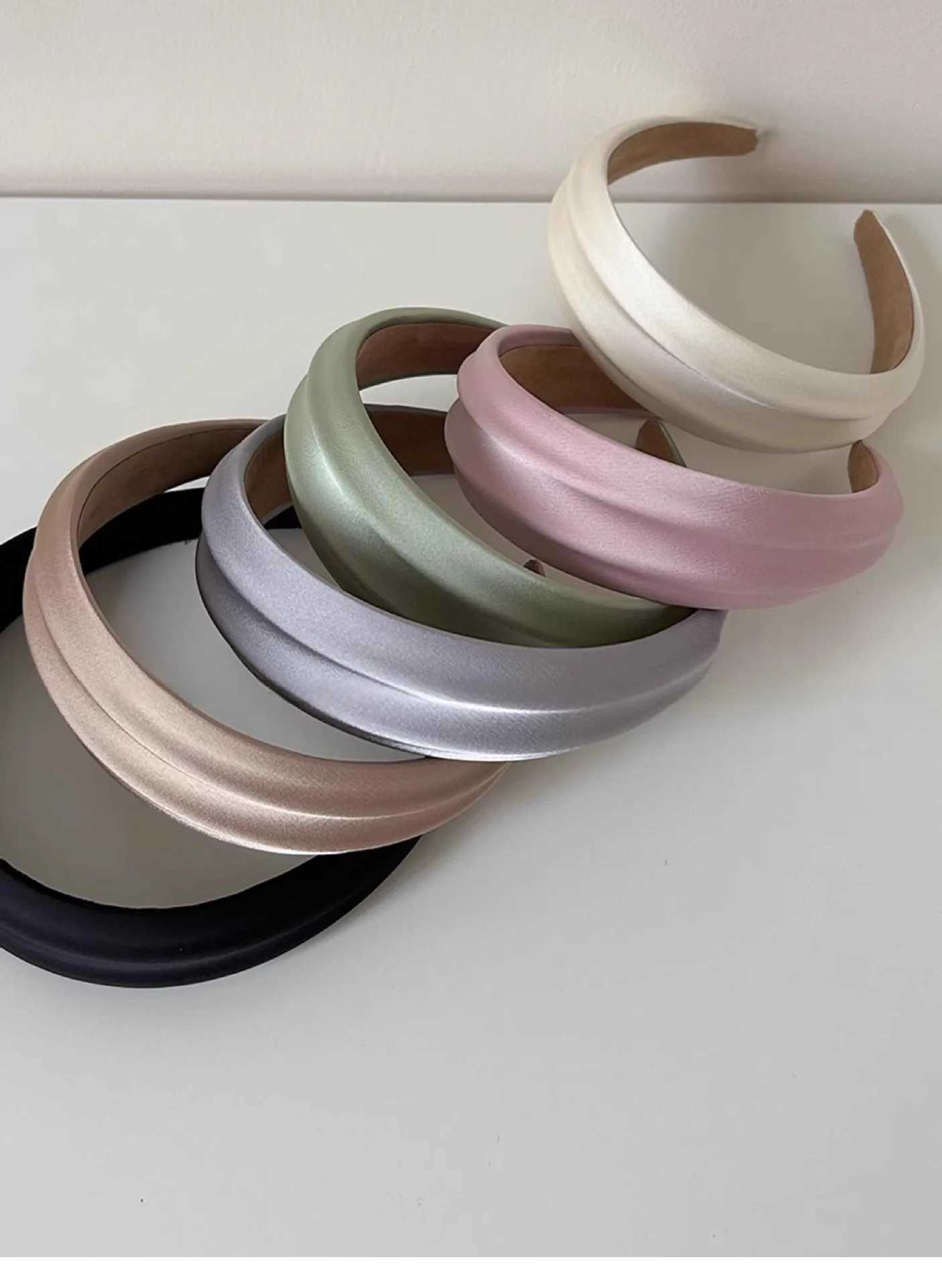 New Korean Style Satin Headbands Solid Color 4cm Wide Hairbands Ladies Non-slip High Cranium Hair Hoops Fashion Hair Accessories D260326