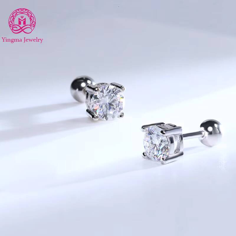 5mm 05ct X 2 Per Pair Moissanite Stud Earrings 925 Sterling Silver Round Cut Screw Back Ball Piercing Moissanite Earrings