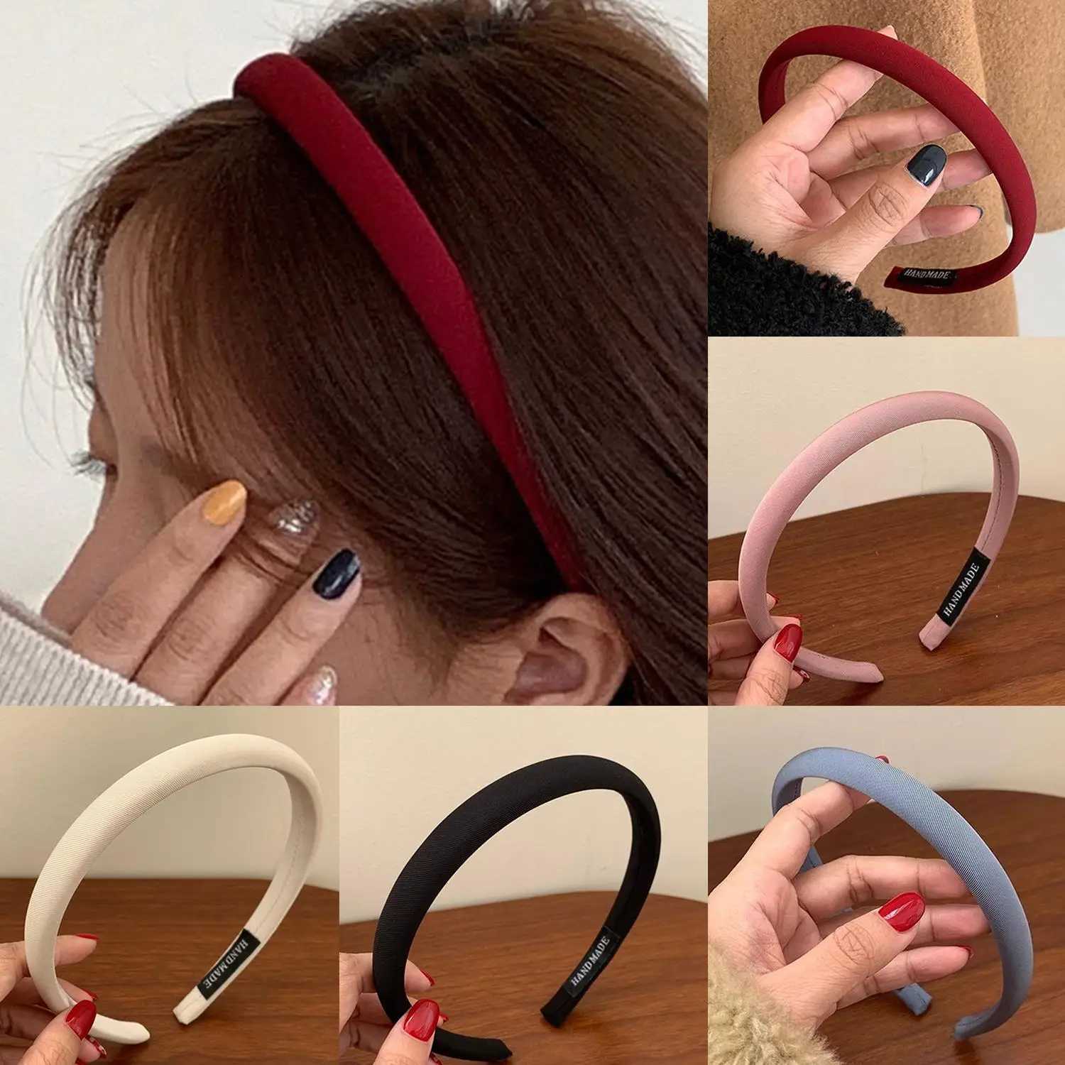 Korean Retro Red Headbands Women Girl Solid Color Simple Hairbands Elastic Hair Hoop Ornament Fashion Hair Accessories D260326