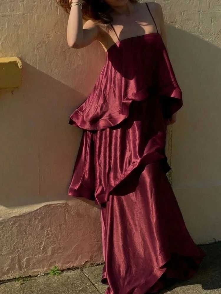 Elegant Womens Sleeveless Ruffles Party A-line Dress Summer Casual Loose Vacation Dress Sexy Solid Color Halter Cake Long Dress X260326