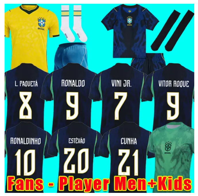 2026 BRAZIL Soccer Jersey Rodrygo vini jr Raphinha Savinho Endrick Joelinton National Team camisa de futebol 2026 brasil Men KIDS Football Shirts fans player
