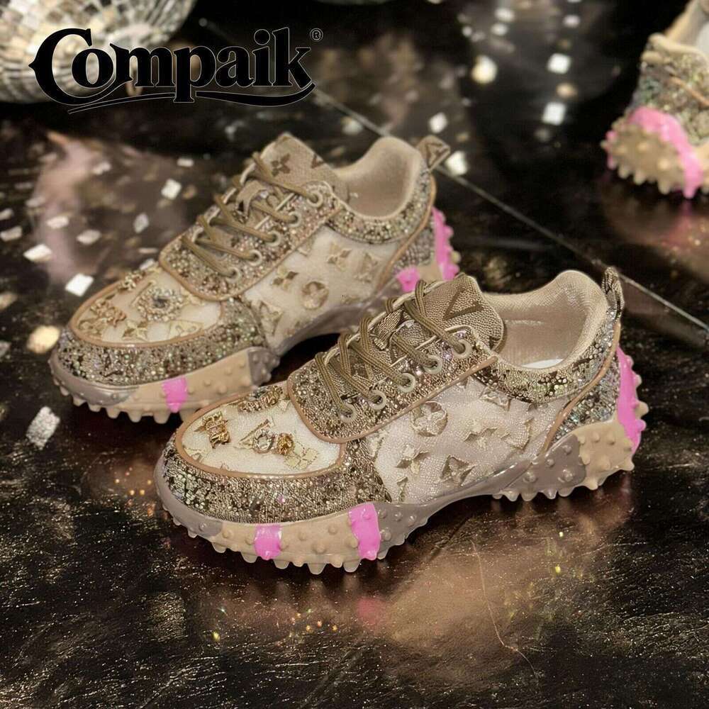 Hot-Selling Letter with Rhinestones Fashion Sneakers Durian Platform Sole Mesh Single Shoes for Women dh5047058