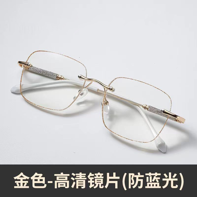 Luxury Brand Designer Sunglasses Tiktok Hot-Selling Glitter Edge-Cut Gl For Women Fashionable Diamond-Studded Non-Prescription Gl Blue Light Blocking 