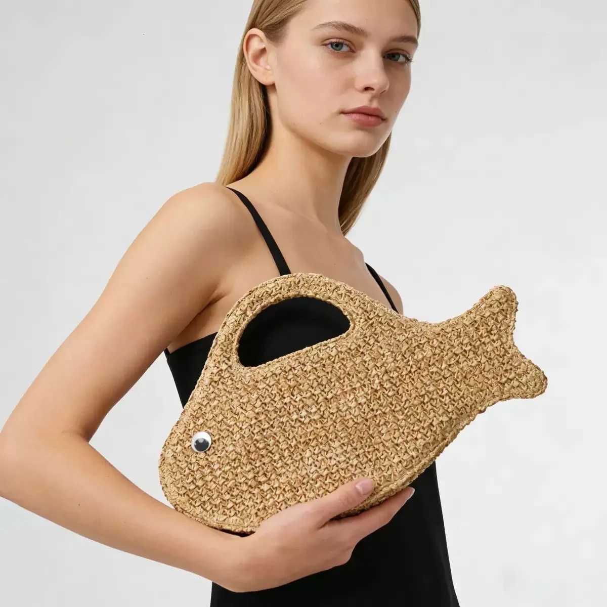 Beach Woven Bags For Women Cute Little Fish Beach Vacation Stylish Woven Bag Coin Purse Evening Woven Handbag C260327
