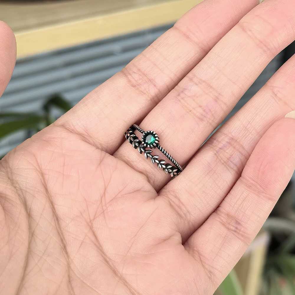VENTFILLE 925 Sterling Silver Green Diamond Zirconia Ring with For Women Gift Ear Of Wheat Vintage Jewelry Accessories Wholesale H260327